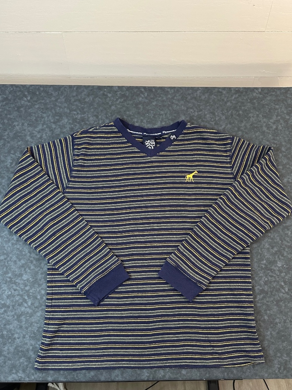 LRG Blue/Yellow Striped V Neck Long Sleeve Shirt Size Men's XL